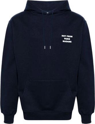 Dr&ocirc;le de Monsieur Le Hoodie Slogan - Heren - Hoodies - Blauw - XL - Katoen - Hoodies & sweatvesten