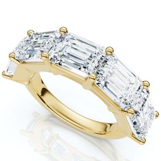 Pompeii3 5.10Ct Emerald Cut Diamond 5 Stone Wedding Anniversary Ring 14k Gold Lab Grown
