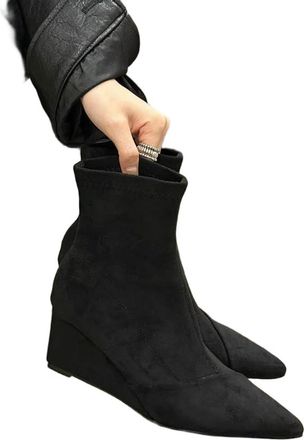Generic GLDFW Pointed Toe Thick Heel Burgundy Slim Boots Spring Autumn Low Heel Short Boots Fashionable Womens Ankle