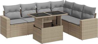 vidaXL Vidaxl - Set Sof&aacute;s De Jard&iacute;n 7 Piezas Y Cojines Rat&aacute;n Sint&eacute;tico Beige