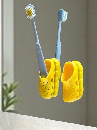OEM Par De Mini Soportes Amarillos Para Cepillos De Dientes Con Forma De Zapatilla, Estante Almacenamiento Pared Autoadhesivo Sin Necesidad Taladrar