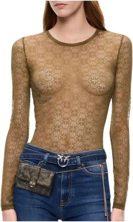 Pinko Punto Rover Maglia Pizzo Stretch - Dames - Longsleeves - Groen - M - Katoen - Tops