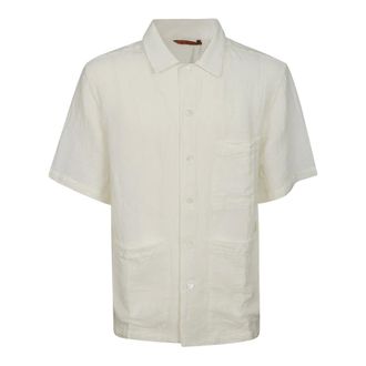 Barena Short Sleeve Shirts, male, White, Size: M White Linen Shirt with Button Closure