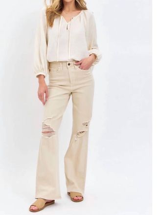 Judy Blue 90s Distressed Straight Jeans In Beige