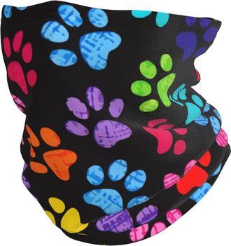 Generic Colourful Paw Prints Neck Gaiter Ski Tube Scarf Multifunction Bandana Face Cover Scarf Headwear Elastic Face Mask Black