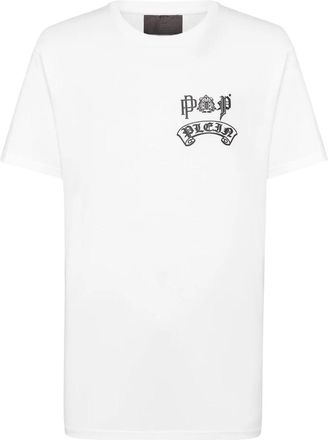 Philipp Plein T-shirt Round Neck Gothic Plein - Heren - T-shirts - Wit - 2XL - Katoen - Tops