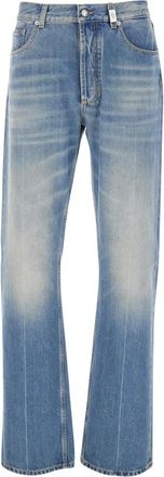 Alexander McQueen Jeans, Heren, Blauw, L, Denim, Blauwe High Waisted Jeans met Logodetail