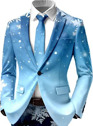Generic Festive Themed Print Modern Casual Style Jacket For Holiday Parties And Comfortable Fit Mens (Sky Blue, L)