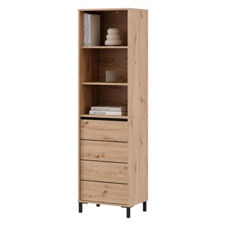 Dmora Vitrina Calto, Mueble Expositor 4 Estantes, Una Puerta, Con Patas, 55x40x193h Cm Marr&oacute;n Roble Nodoso