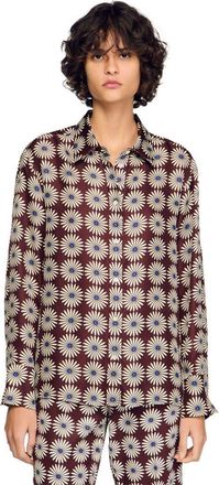Sandro Floral print silk shirt in Marron /Bleu at Nordstrom, Size X-Small