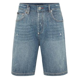 Philipp Plein Korte Broeken, Heren, Blauw, W32, Denim, Denim Shorts Formentera Strass
