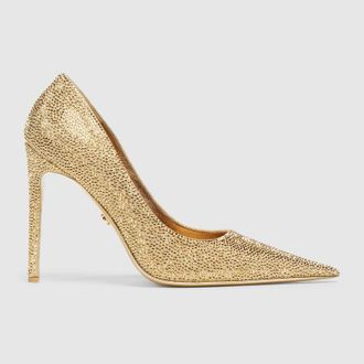 Gucci Womens Donna Crystal Pump, Gold, Metal