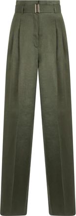 Max Mara High-waisted broek met riem - Dames - Wijde Broeken - Groen - XS - Linnen - Broeken