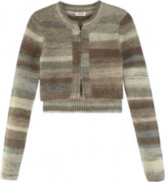 525 america Womens Cropped Stripe Zip Front Sweater In Brown/blue