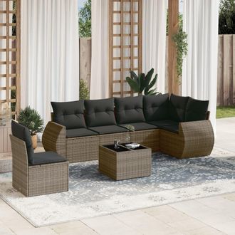 vidaXL Vidaxl - Set De Sof&aacute;s De Jard&iacute;n 7 Piezas Con Cojines Rat&aacute;n Pe Gris