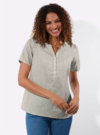 Casual Looks Schlupfbluse CASUAL LOOKS, Damen, Gr. 36, schlamm, gestreift, 100% Baumwolle, gemustert, gestreift, mehrfarbig, V-Ausschnitt, Blusen Schlupfbluse