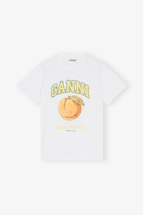 Ganni White Relaxed Peach T-shirt - Size XXS Organic Cotton