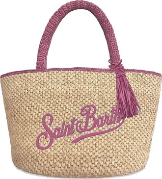 MC2 Saint Barth Natural Straw Pink Trim Tote Bag