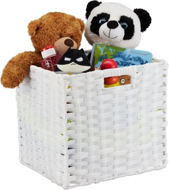 Relaxdays 3 Cajas De Almacenaje, Cestos Cuadrados Para Ba&ntilde;o O Habitaci&oacute;n Infantil, Trenzado, 31x32x30 Cm, Blanco