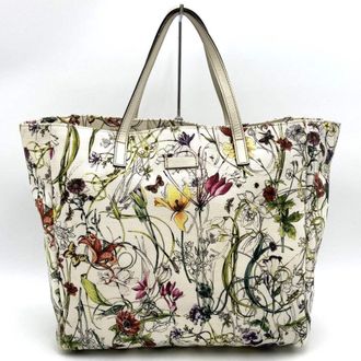Gucci Flora Multi-Color Canvas Leather Handbag Tote Bag (Pre-Owned)
