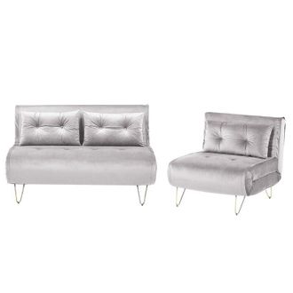 Beliani Living Room Set 3 Seater VESTFOLD Velvet Grey