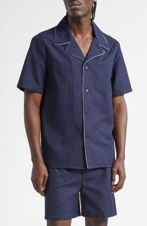 Balmain Monogram Jacquard Pajama Shirt in 6Ub Marine at Nordstrom, Size Xx-Large