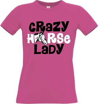 Edward Sinclair L 12 Fuchsia Womens Fitted t-Shirt Crazy Horse Lady with White and Black Print
