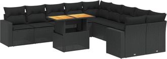 vidaXL Set De Sof&aacute;s De Jard&iacute;n 11 Pzas Y Cojines Rat&aacute;n Sint&eacute;tico Negro Vidaxl