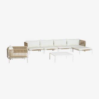 Sklum Conjunto De Jard&iacute;n Con Sof&aacute; Modular Esquinero De 4 Piezas Con Mesa De Centro, Puff Y Sill&oacute;n En Acero Roubly Sklum