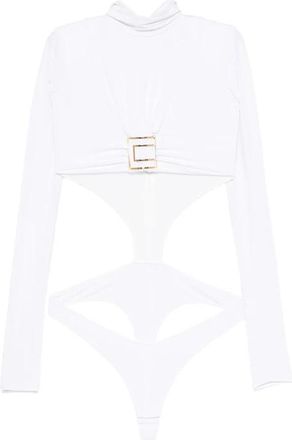 Elisabetta Franchi Body in Jersey met Juwelenlogo - Dames - Bodies - Wit - M - Leer - Tops