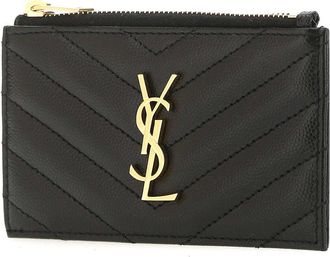 Saint Laurent Womens Black Leather Card Holder 1000 Portafogli Wallet