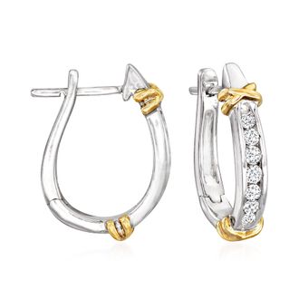 Ross-Simons Diamond Hoop Earrings in Sterling Silver With 14kt Yellow Gold