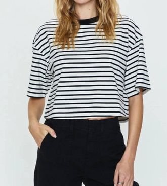 Pistola Denim Mae Stripe Boxy Short Sleeve Top In Black/white