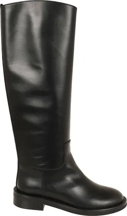 Via Roma 15 Stivale Alto 012 Black Leather Knee-High Boots