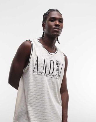 AND1 Canotta da basket &eacute;cru con logo-Bianco