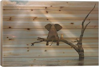 iCanvas Icanvas Elephant And Dog Are Sitting On A Tree Fleeing A F By Mike Kiev Wall Art