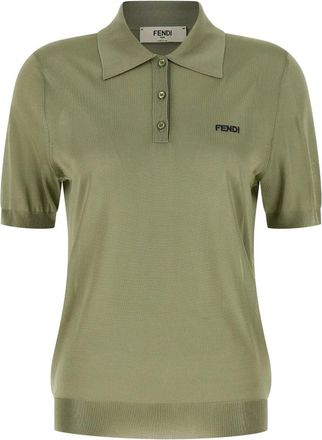Fendi Shiny Viscose Polo Shirt - Dames - Polos - Groen - S - Tops