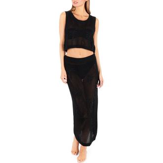 Hurley Embroidered Sheer Cover-Up Crop Top in Black at Nordstrom, Size X-Large