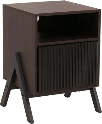 Hhg [NON UTILIZZATO] Comodino HHG-152, cassettiera, tavolino appoggio, armadietto, cassetto, MDF, metallo, melamina, 59x40x40 cm, color noce