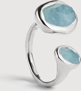 Monica Vinader Sterling Silver Odyssey Gemstone Open Ring Aquamarine
