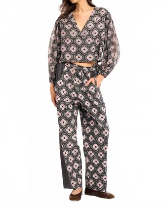Rujuta Sheth Sol Long-Sleeve Top In Charcoal Botanica
