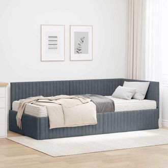 vidaXL Estructura De Cama Esquina Con Colch&oacute;n 2 Uds. Gris Terciopelo Vidaxl
