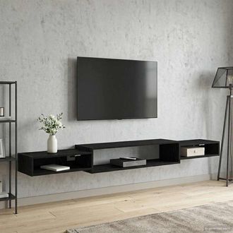 vidaXL Vidaxl Mobile Tv Da Parete A Parete Rovere Nero 220 X 28 X 21 Cm