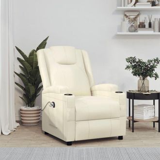 vidaXL Sill&oacute;n Elevable De Cuero Sint&eacute;tico Blanco Crema Vidaxl