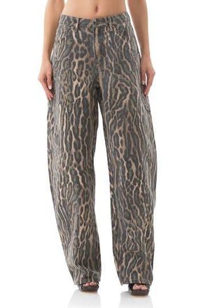 AFRM Bexley Leopard Barrel Leg Jeans in Camo Leopard at Nordstrom Rack, Size 28