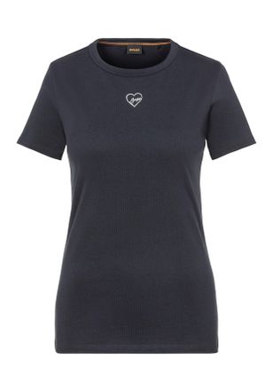Boss Orange by Hugo Boss T-Shirt BOSS ORANGE Elogo Premium Damenmode, Damen, Gr. XS (34), blau (dunkelblau 404), Single Jersey, Obermaterial: 100% Baumwolle, unifarben, Basic,