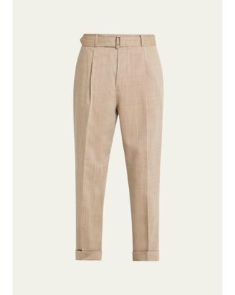 Officine G&eacute;n&eacute;rale Mens Hugo Heathered Wool Belted Trousers