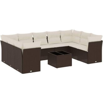 vidaXL Set De Sof&aacute;s De Jard&iacute;n 10 Pzas Y Cojines Rat&aacute;n Sint&eacute;tico Marr&oacute;n Vidaxl