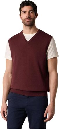 Brooks Brothers Gebreide Vest met V-hals - Heren - Spencers - Rood - M - Katoen - Truien & Vesten