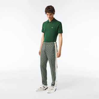 Lacoste Mens Geometric Patterned Regular Fit Straight Pants in Green/Wood - Size X-Small
